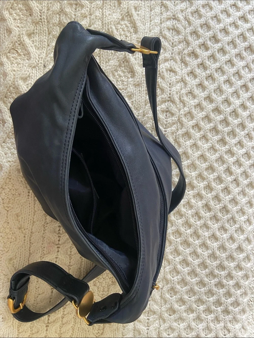 Etienne Aigner Navy Blue Leather Hobo Bag with Gold Hardware